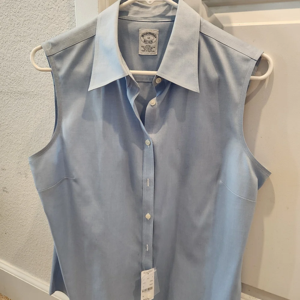 Brooks Brothers White and Blue Sleeveless Button-Down Shirt (lot of 2) - Picture 2 of 3